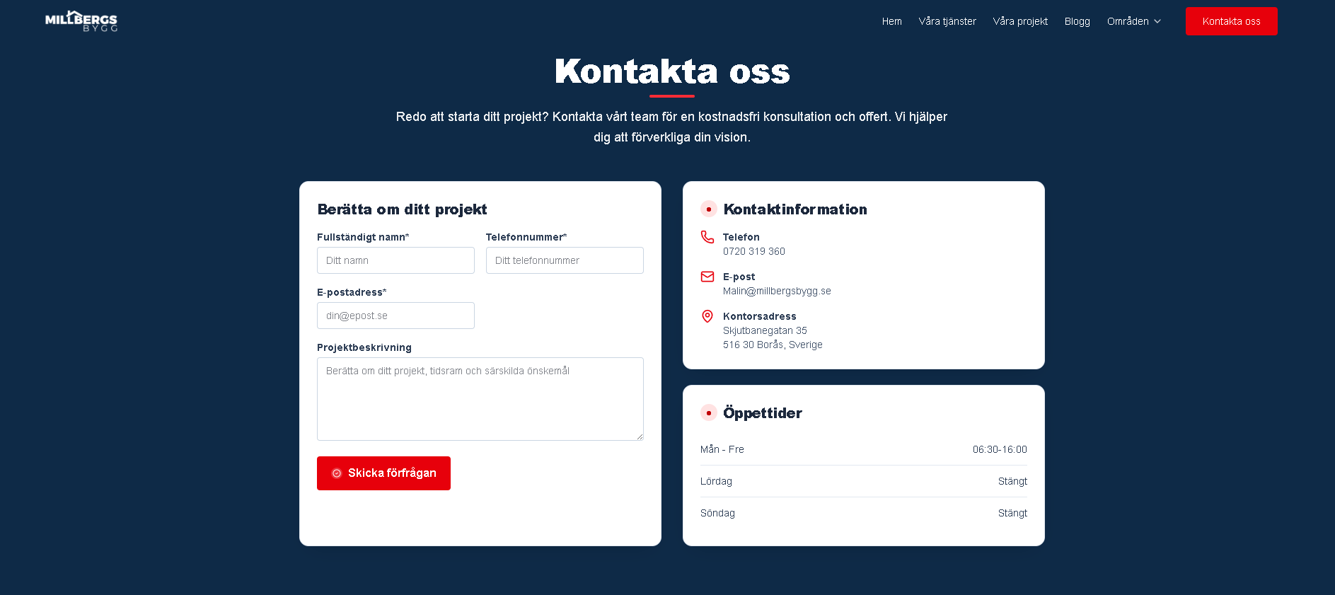 Millbergs kontaktformulär