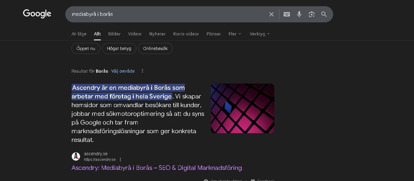 Ascendry synd på sökning