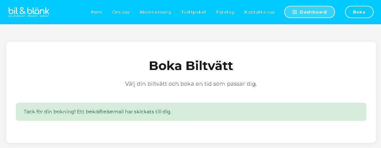 Slutförd bokning bil&blänk