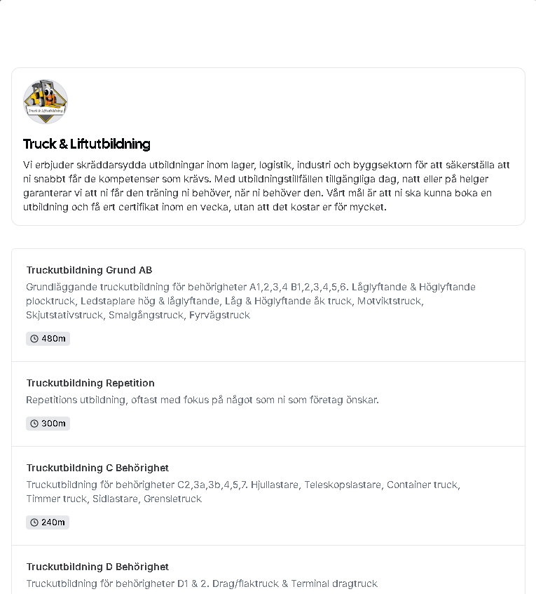 truck och lift bokningsystem